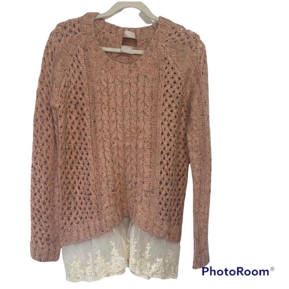 POL Lace Trim Sweater Pink/Cream size Small